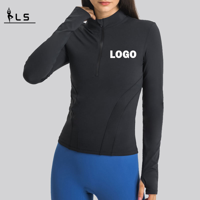 SC10268 Yoga Long Sleeve Women T-Shirt قميص صالة رياضية ضغط صالة رياضية تجريب الرياضة Stand Stand Half zip Sport T Shirt للنساء