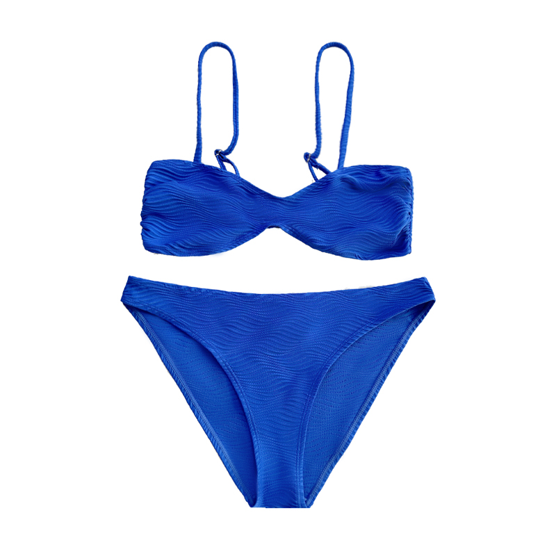 زرقاء مطوية نمط خاص النسيج تقسيم ملابس السباحة