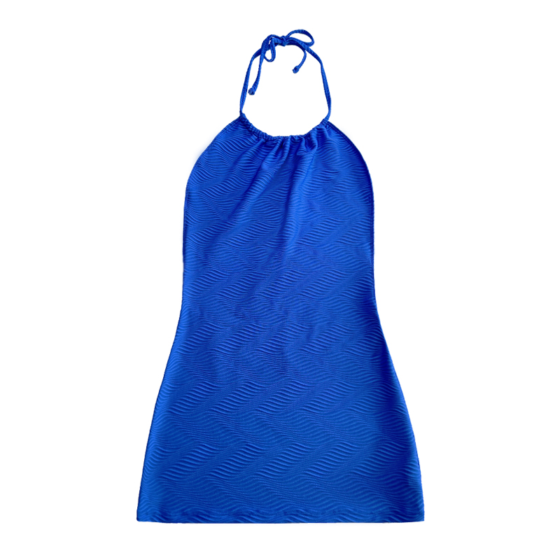 زرقاء من القماش الخاص بقطعة قماش رسن ، فستان السباحة من قطعة واحدة
