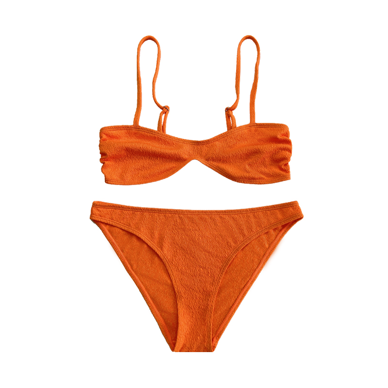 برتقالي مكشوف النسيج الرسن على مشبك خلفي تقسيم ملابس السباحة